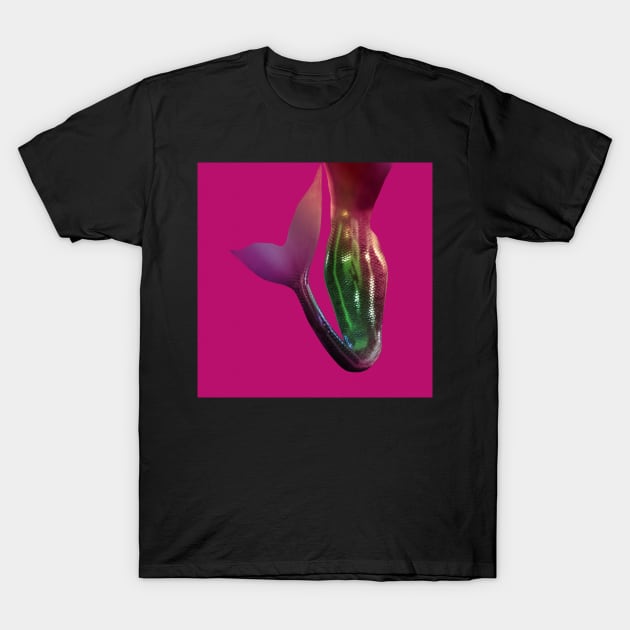 Mermaid tail in multicolours on pink. T-Shirt by victorhabbick